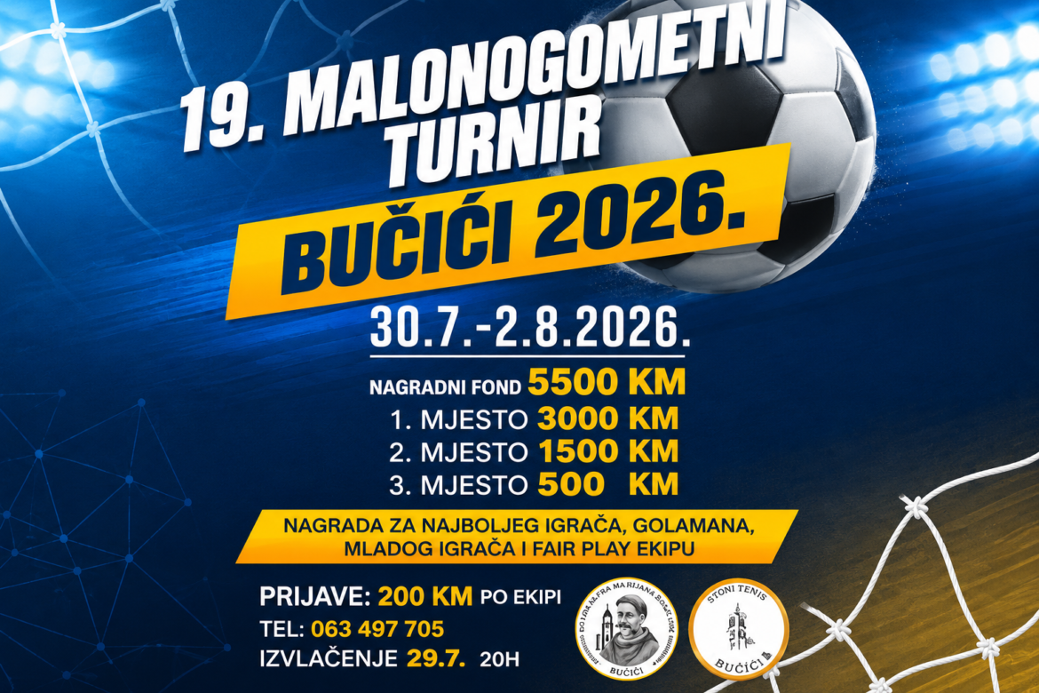 Bučići ponovno u znaku malog nogometa: Otvorene prijave za 19. malonogometni turnir „Bučići 2026.“